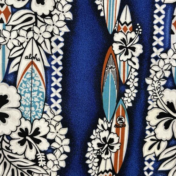 VTG Pali Collection Hawaiiian Shirt Men’s Large Blue Surfboard Lei Hibiscus Rare - Picture 6 of 7